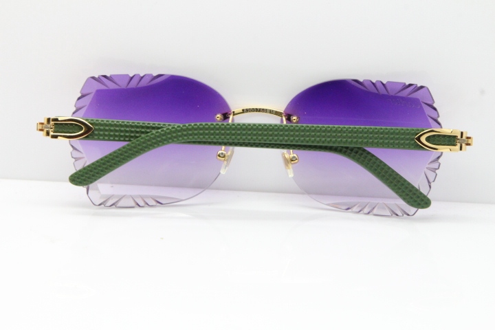 Cartier Rimless T8200762 Green Aztec Arms Sunglasses In Gold Purple Lens 