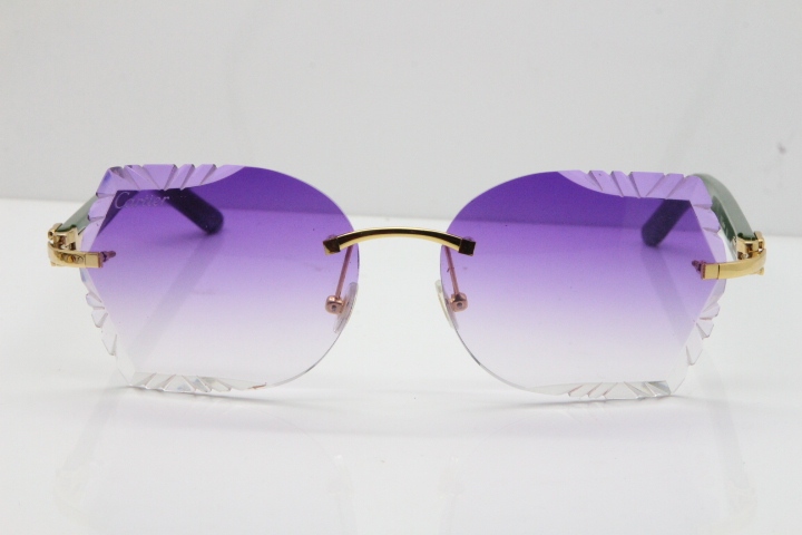 Cartier Rimless T8200762 Green Aztec Arms Sunglasses In Gold Purple Lens 