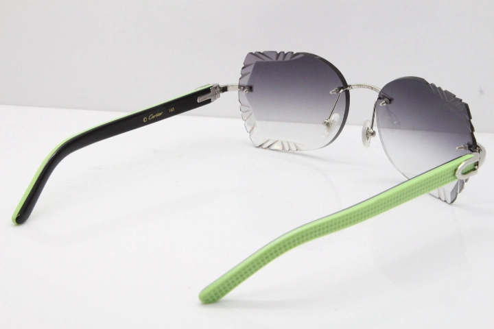 Cartier Rimless T8200762 Black Green Aztec Arms Sunglasses In Silver Gray Lens