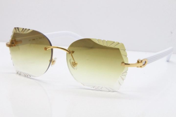 Cartier Rimless T8200762 White Aztec Arms Sunglasses In Gold Brown Lens