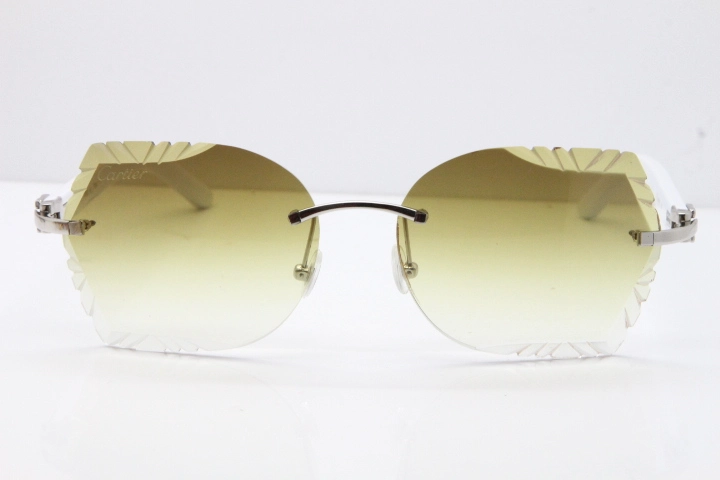 Cartier Rimless T8200762 White Aztec Arms Sunglasses In Gold Brown Lens