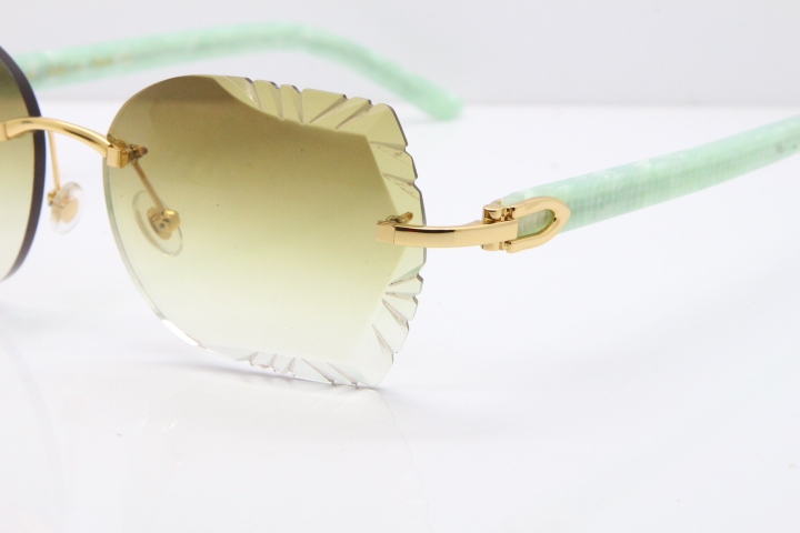 Cartier Rimless T8200762 Marble Green Aztec Arms Sunglasses In Gold Brown Lens