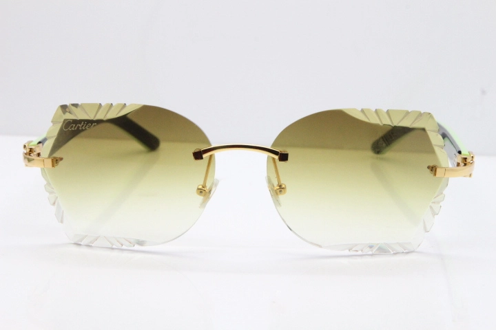 Cartier Rimless T8200762 Black Green Aztec Arms Sunglasses In Gold Brown Lens 