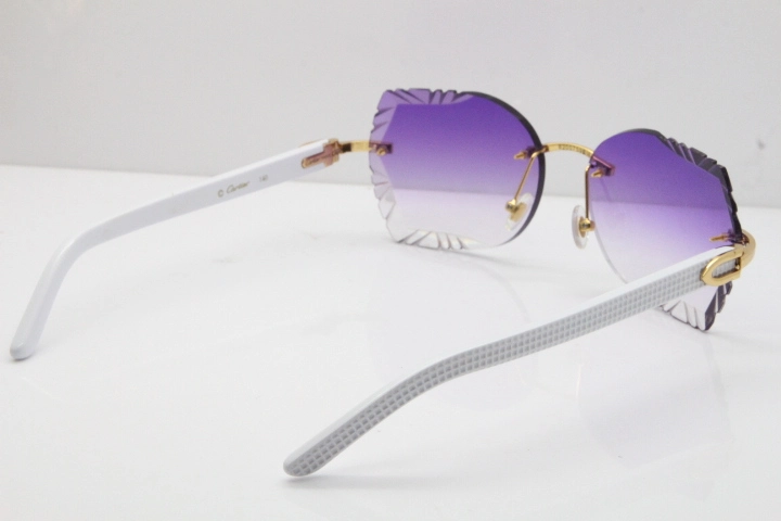 Cartier Rimless T8200762 White Aztec Arms Sunglasses In Gold Purple Lens