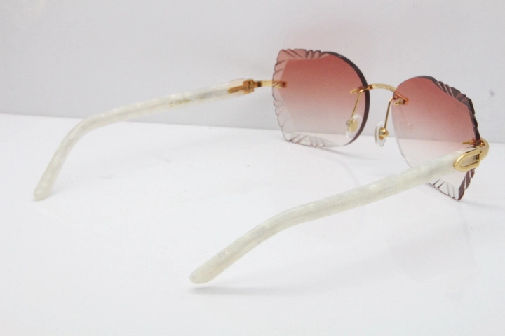 Cartier Rimless T8200762 Marble White Aztec Arms Sunglasses In Gold Pink Lens