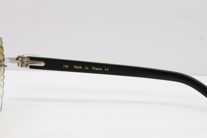 Cartier Rimless T8200762 Black Green Aztec Arms Sunglasses In Silver Brown Lens  