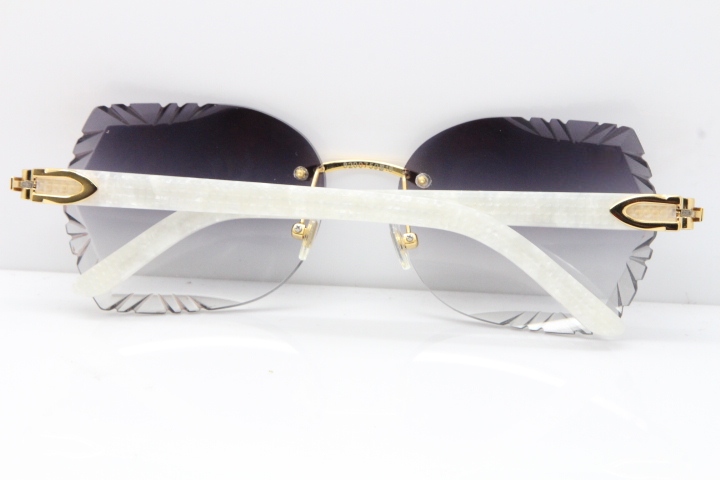 Cartier Rimless T8200762 Marble White Aztec Arms Sunglasses In Gold Gray Lens