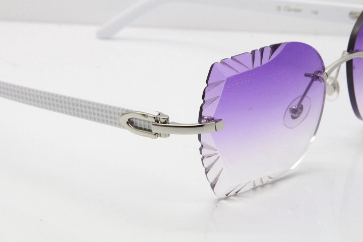 Cartier Rimless T8200762 White Aztec Arms Sunglasses In Gold Purple Lens