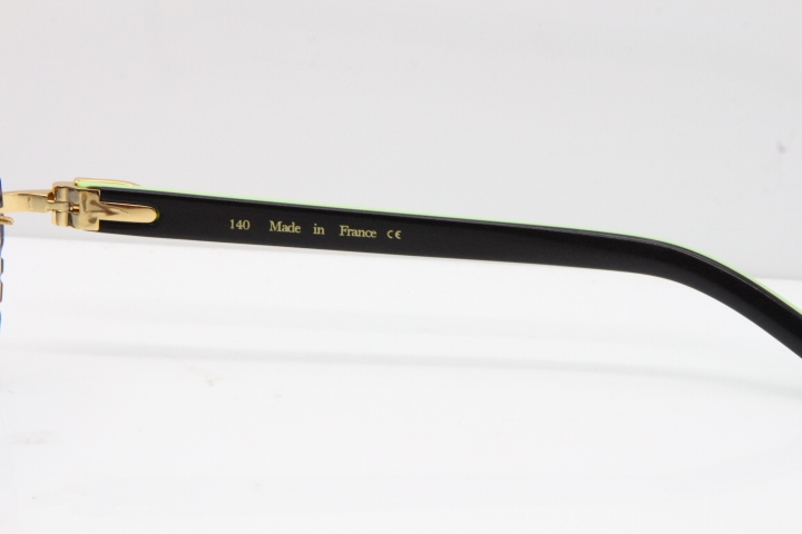 Cartier Rimless T8200762 Black Green Aztec Arms Sunglasses In Gold Blue Lens