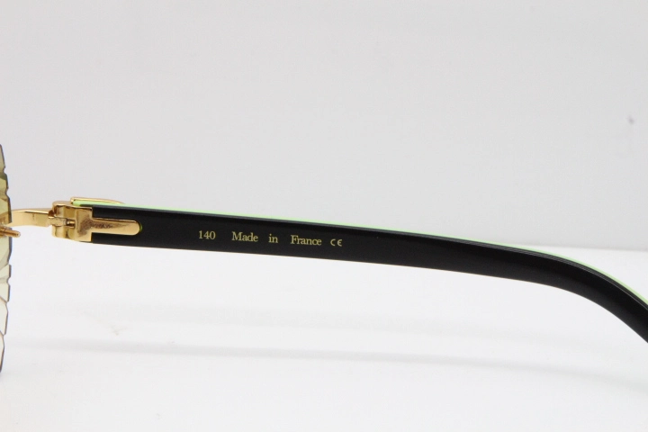 Cartier Rimless T8200762 Black Green Aztec Arms Sunglasses In Gold Brown Lens 