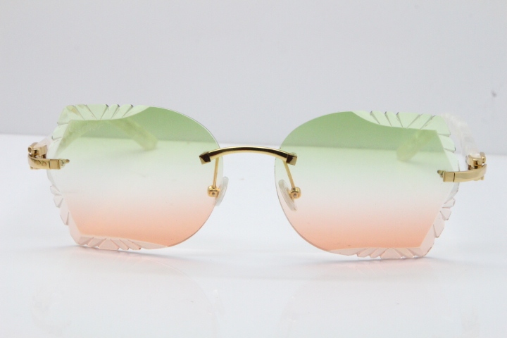 Cartier Rimless T8200762 Marble White Aztec Arms Sunglasses In Gold Green Brown Lens
