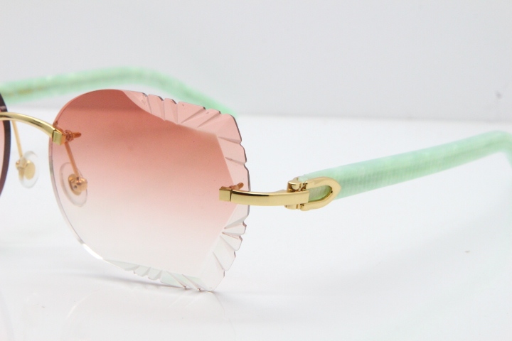 Cartier Rimless T8200762 Marble Green Aztec Arms Sunglasses In Gold Pink Lens