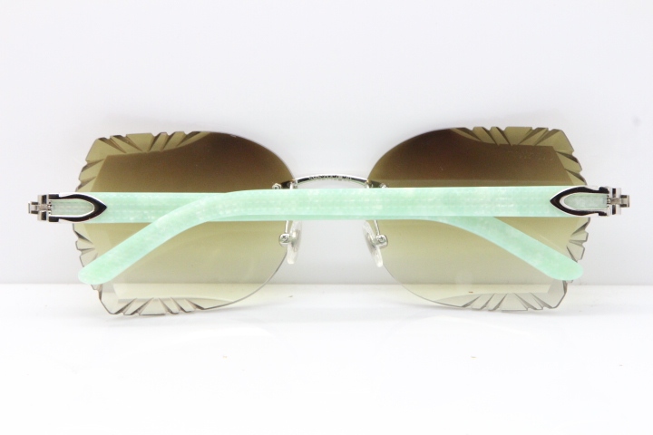 Cartier Rimless T8200762 Marble Green Aztec Arms Sunglasses In Gold Brown Lens