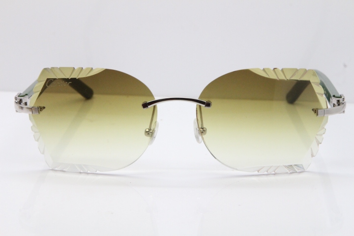 Cartier Rimless T8200762 Green Aztec Arms Sunglasses In Gold Brown LENS