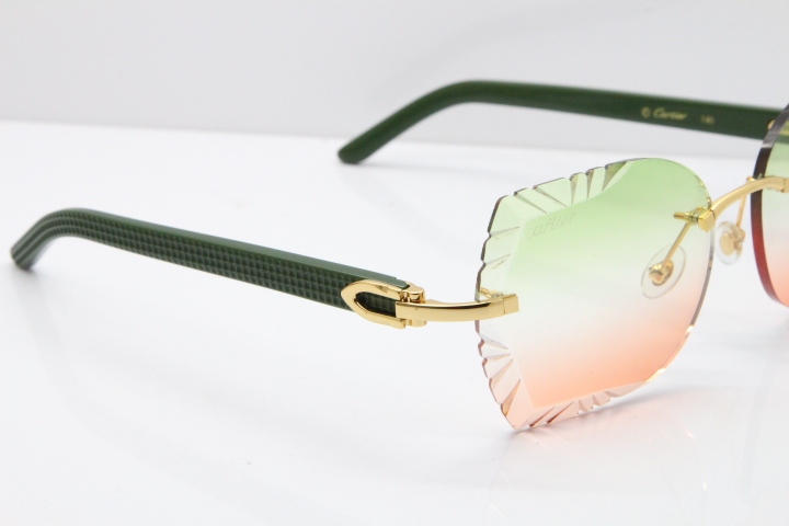 Cartier Rimless T8200762 Green Aztec Arms Sunglasses In Gold Green Brown Lens 