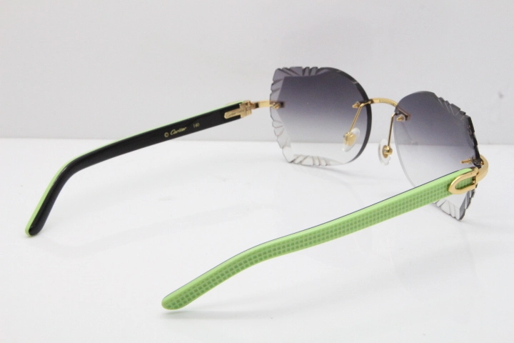 Cartier Rimless T8200762 Black Green Aztec Arms Sunglasses In Gold Gray Lens