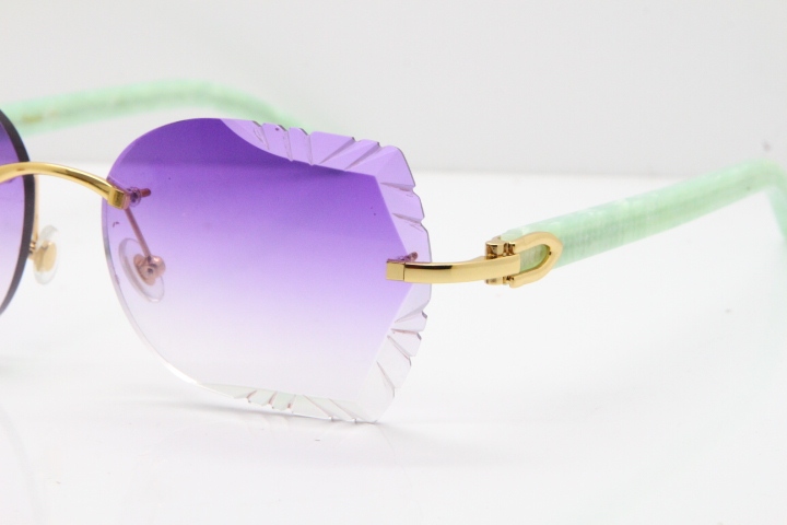 Cartier Rimless T8200762 Marble Green Aztec Arms Sunglasses In Gold Purple Lens