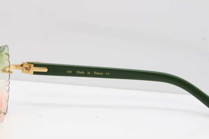 Cartier Rimless T8200762 Green Aztec Arms Sunglasses In Gold Green Brown Lens 