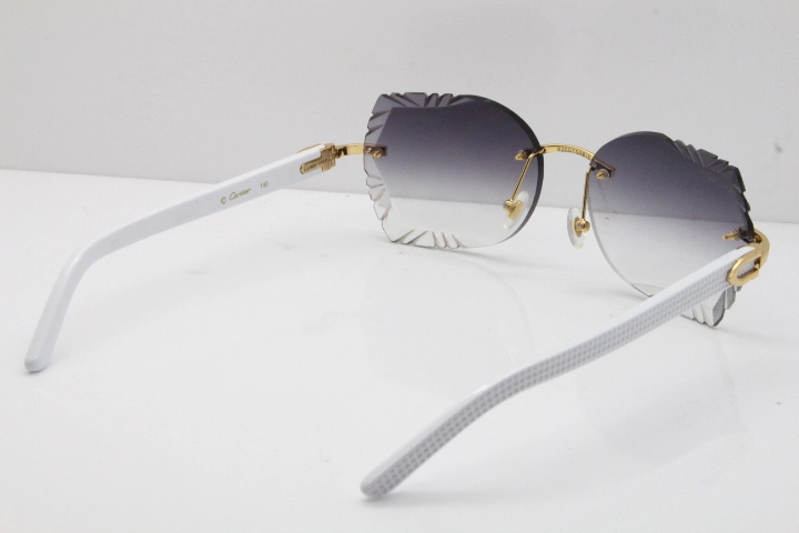 Cartier Rimless T8200762 White Aztec Arms Sunglasses In Gold Gray Lens