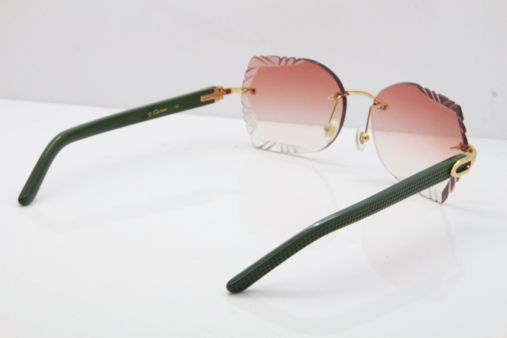 Cartier Rimless T8200762 Green Aztec Arms Sunglasses In Gold Pink Lens 