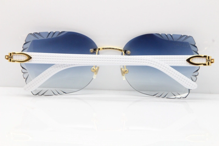 Cartier Rimless T8200762 White Aztec Arms Sunglasses In Gold Blue Lens