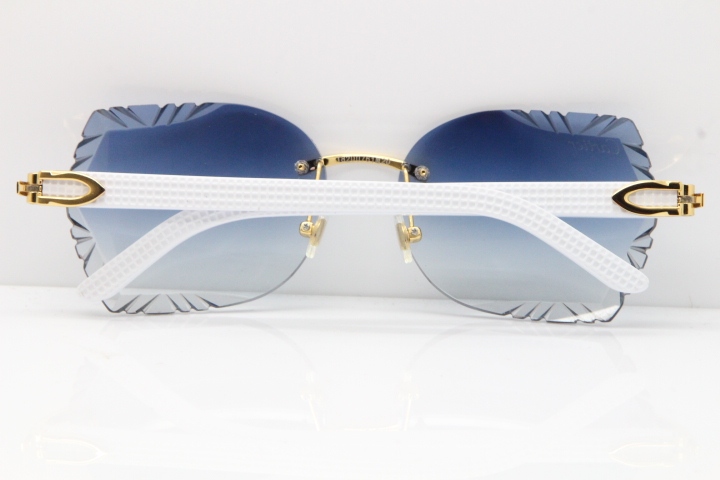 Cartier Rimless T8200762 White Aztec Arms Sunglasses In Gold Blue Lens