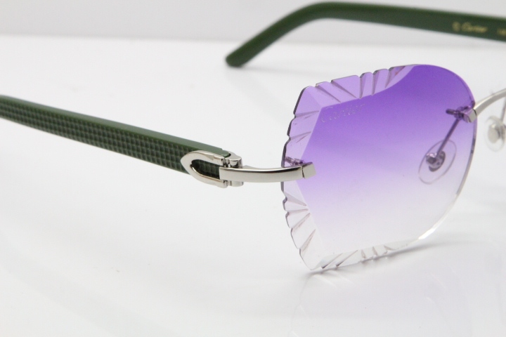 Cartier Rimless T8200762 Green Aztec Arms Sunglasses In Gold Purple Lens 