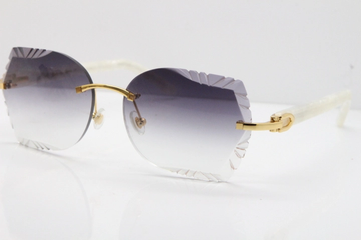 Cartier Rimless T8200762 Marble White Aztec Arms Sunglasses In Gold Gray Lens