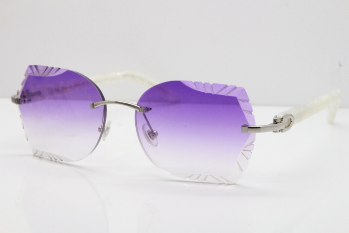 Cartier Rimless T8200762 Marble White Aztec Arms Sunglasses In Gold Purple Lens