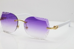 Cartier Rimless T8200762 White Aztec Arms Sunglasses In Gold Purple Lens