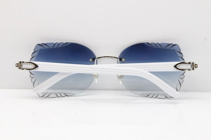 Cartier Rimless T8200762 White Aztec Arms Sunglasses In Gold Blue Lens