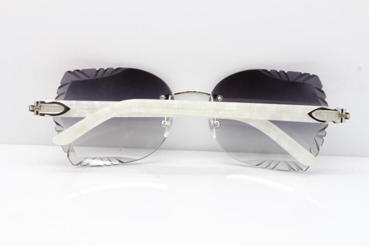 Cartier Rimless T8200762 Marble White Aztec Arms Sunglasses In Gold Gray Lens