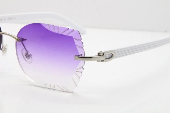 Cartier Rimless T8200762 White Aztec Arms Sunglasses In Gold Purple Lens