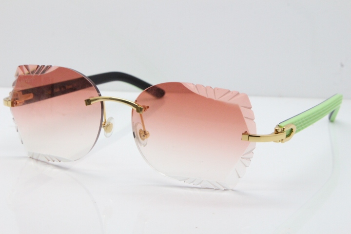 Cartier Rimless T8200762 Black Green Aztec Arms Sunglasses In Gold Pink Lens