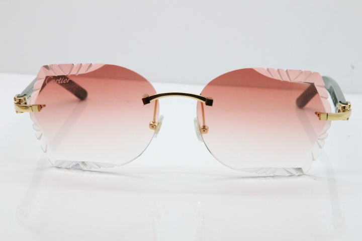 Cartier Rimless T8200762 Green Aztec Arms Sunglasses In Gold Pink Lens 