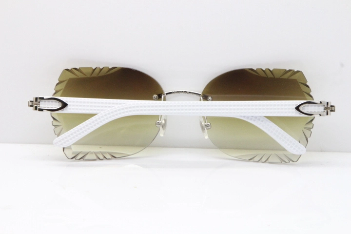 Cartier Rimless T8200762 White Aztec Arms Sunglasses In Gold Brown Lens