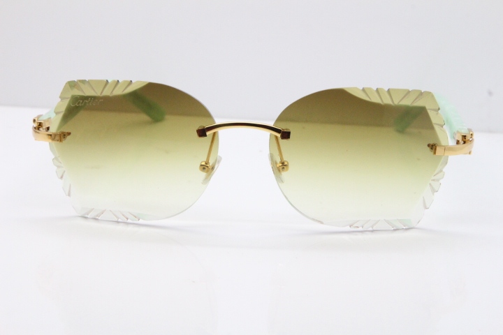 Cartier Rimless T8200762 Marble Green Aztec Arms Sunglasses In Gold Brown Lens