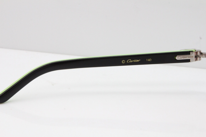 Cartier Rimless T8200762 Black Green Aztec Arms Sunglasses In Silver Pink Lens