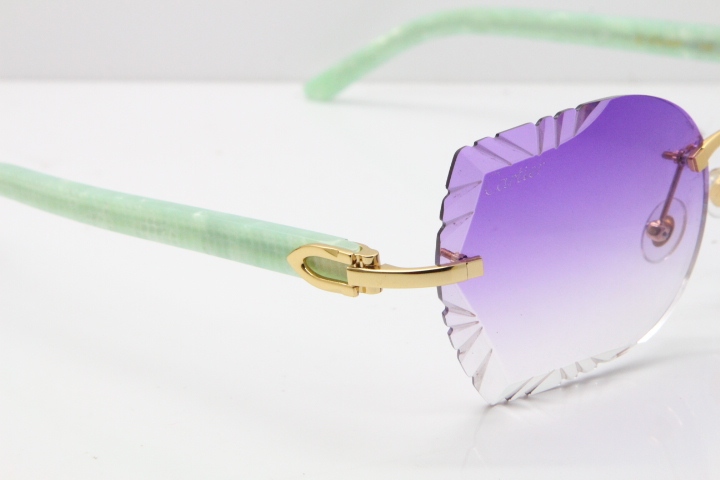 Cartier Rimless T8200762 Marble Green Aztec Arms Sunglasses In Gold Purple Lens