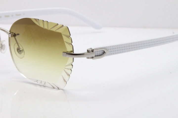 Cartier Rimless T8200762 White Aztec Arms Sunglasses In Gold Brown Lens