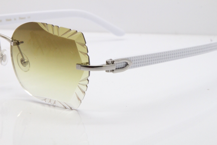 Cartier Rimless T8200762 White Aztec Arms Sunglasses In Gold Brown Lens