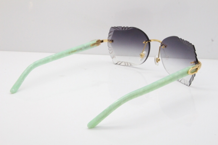 Cartier Rimless T8200762 Marble Green Aztec Arms Sunglasses In Gold Gray Lens