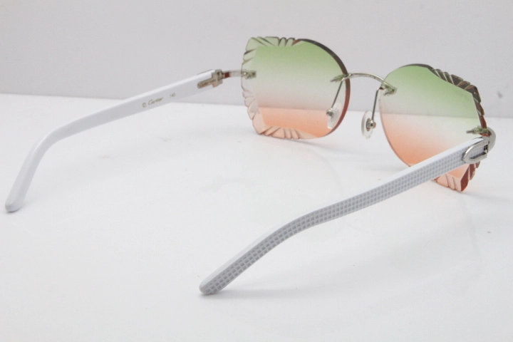 Cartier Rimless T8200762 White Aztec Arms Sunglasses In Gold Green Brown Lens