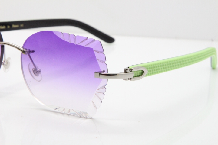 Cartier Rimless T8200762 Black Green Aztec Arms Sunglasses In Silver Purple Lens