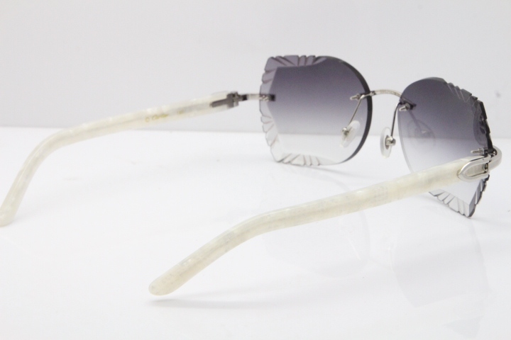 Cartier Rimless T8200762 Marble White Aztec Arms Sunglasses In Gold Gray Lens