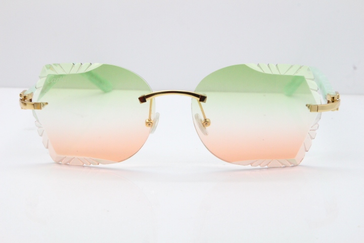 Cartier Rimless T8200762 Marble Green Aztec Arms Sunglasses In Gold Green Brown Lens