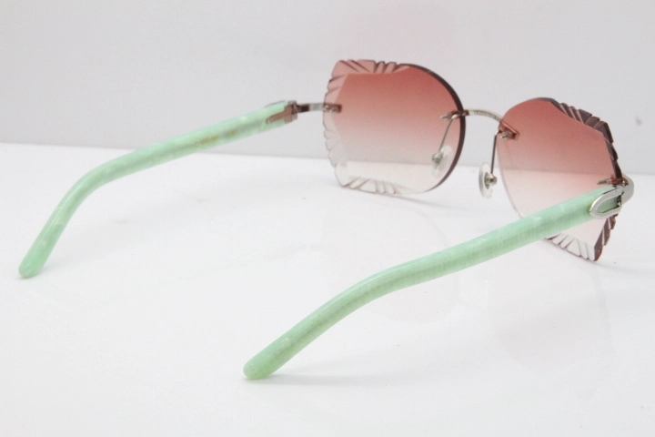 Cartier Rimless T8200762 Marble Green Aztec Arms Sunglasses In Gold Pink Lens