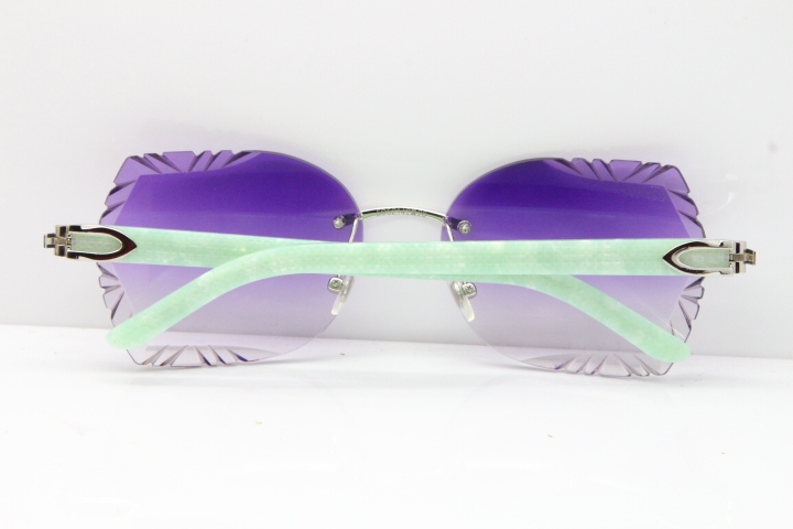 Cartier Rimless T8200762 Marble Green Aztec Arms Sunglasses In Gold Purple Lens