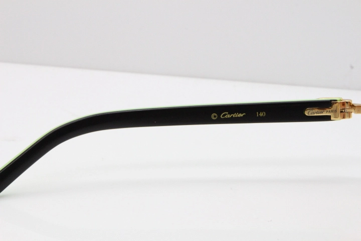 Cartier Rimless T8200762 Black Green Aztec Arms Sunglasses In Gold Pink Lens