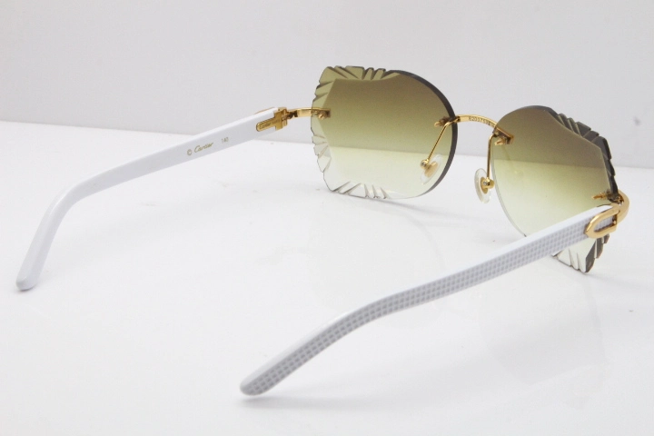 Cartier Rimless T8200762 White Aztec Arms Sunglasses In Gold Brown Lens